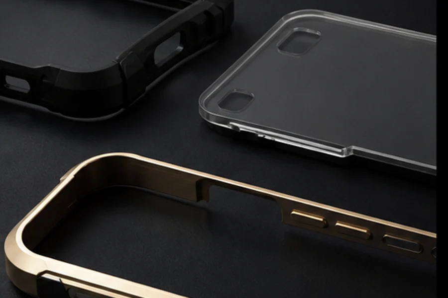 TPU bumper, clear rigid shell and metal phone case frame components